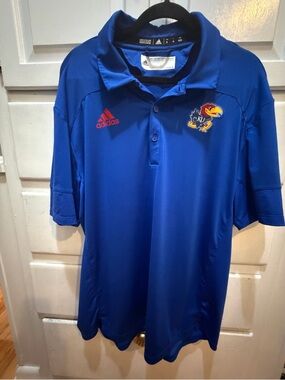 Men’s KU Adidas XL/TG Polo. Excellent Condition. Patch Logo.